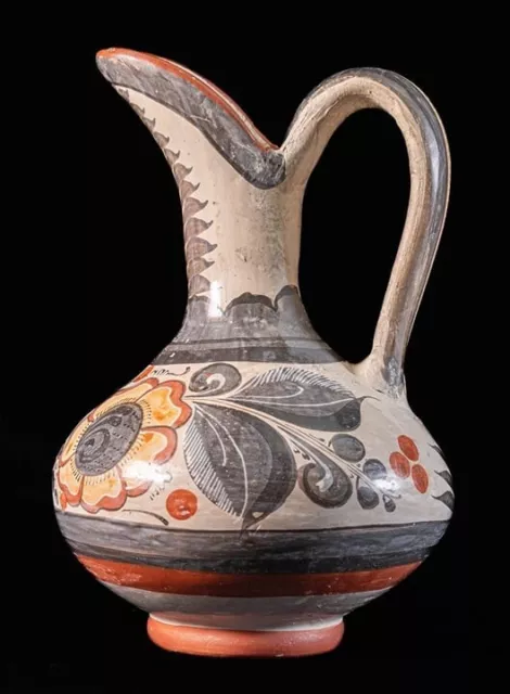 Vintage Mexican Pottery Tonala Folk Art Pottery Vase Handmade and painted