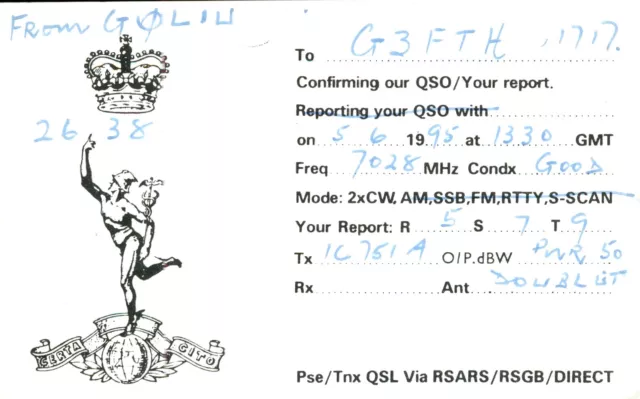 1 x QSL Card Radio UK RSARS 2638 G0LIU 1995 ≠ T1017