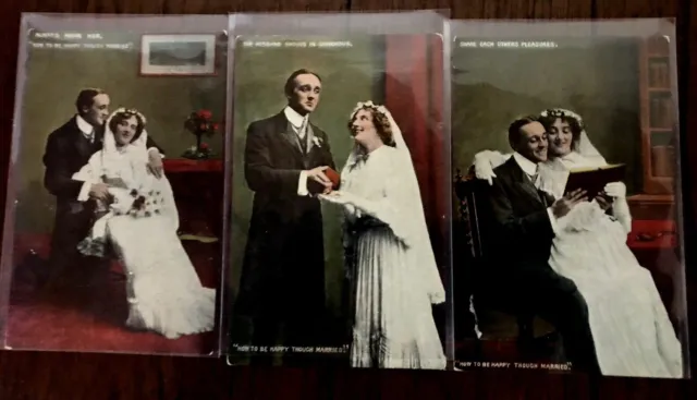 Lot of 3~Bride & Groom~Wedding ~Romantic Greetings~Postcards -Unused-c80