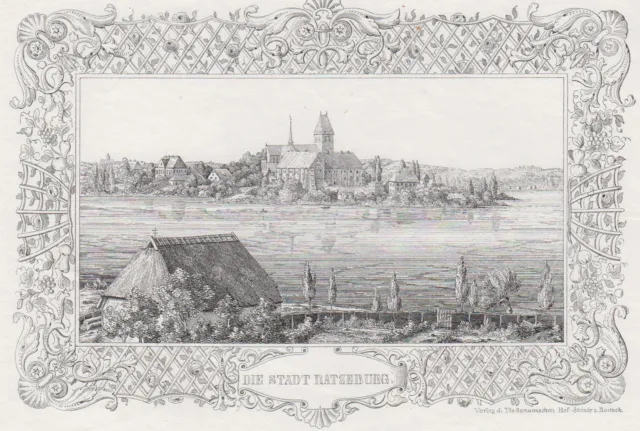 Ratzeburg Vista General Original Litografía Tiedemann 1845