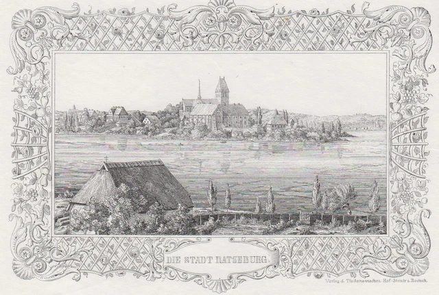 Ratzeburg Vista General Original Litografía Tiedemann 1845
