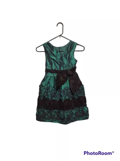 Bonnie Jean Girls Formal Holiday Dress Sz 8 Green Black Christmas Party Wedding