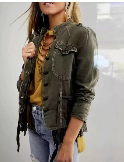 NWT! FREE PEOPLE Emilia Belted Jacket Bitter Olive Green Size Small