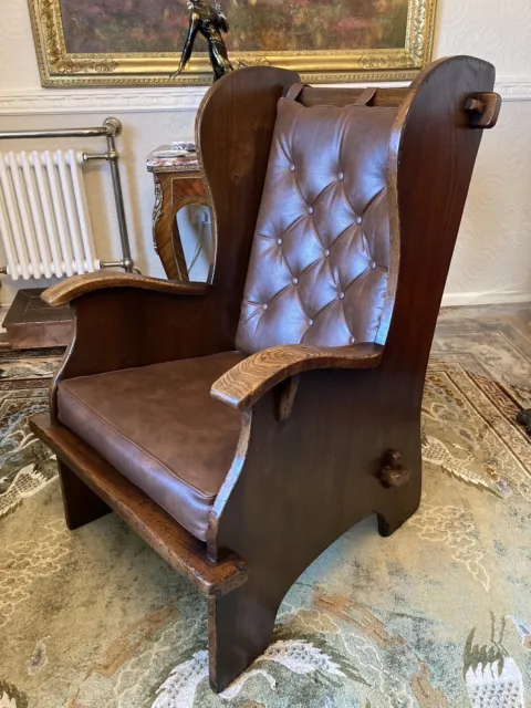 ANTIQUE BARREL BACK Pegged Oak Farmhouse Wingback Chair Armchair