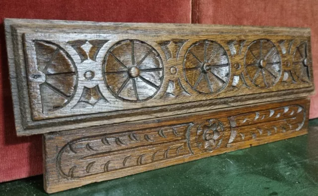 2 Rosette flower wood carving Pediment Antique french architectural salvage