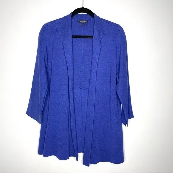 Eileen Fisher Silk Cotton Knit Open Front Cardigan Sweater In Royal Blue Size L