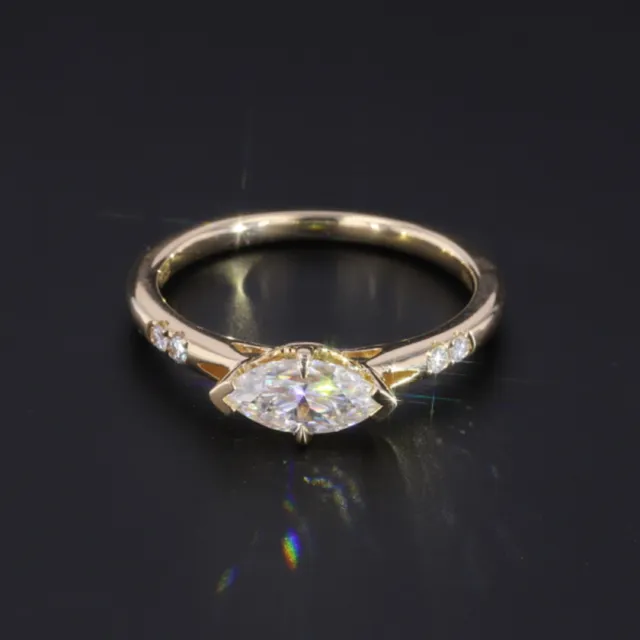 1 CT East West 5 Stone Marquise & Round Moissanite 10KGold Sideways Propose Ring