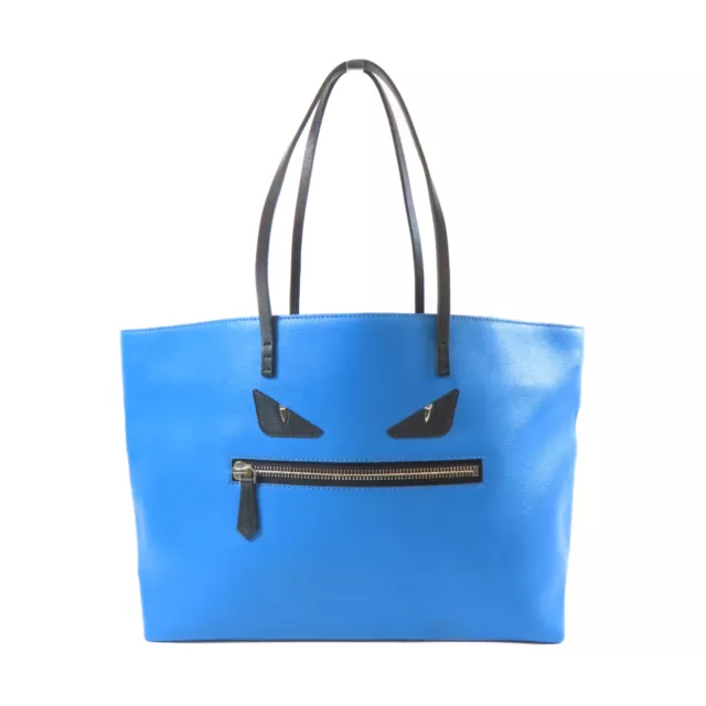 FENDI SHW Tote Bag Shoulder Handbag Calfskin Leather Blue