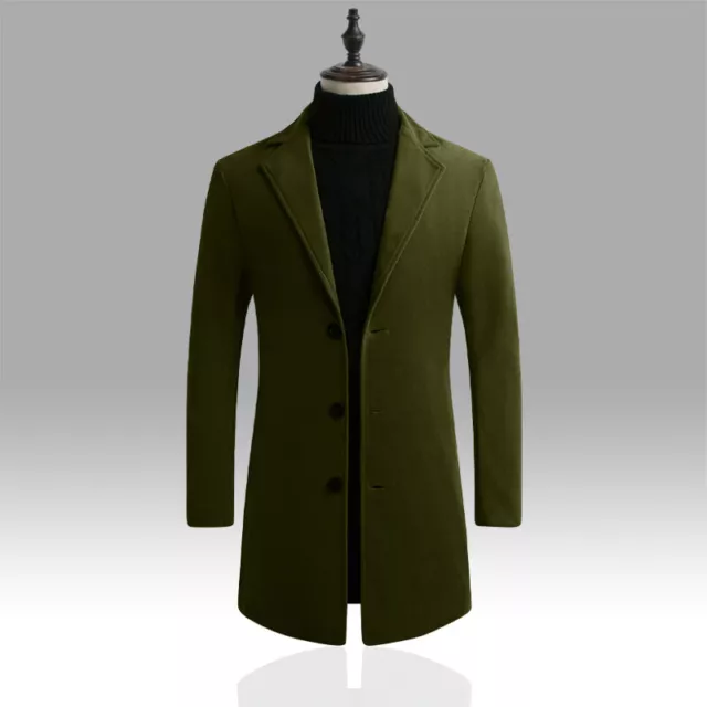 Mens Single Breasted Overcoat Coats Trench Coat Winter Warm Long Jacket Outwear