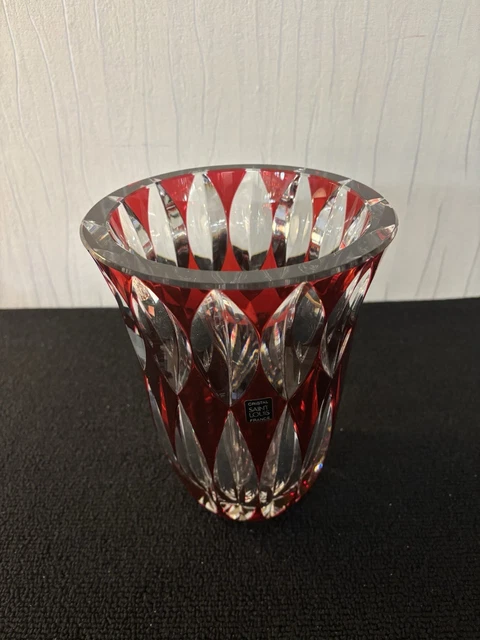 Vase Cristal Saint Louis Rouge Signé - Art Déco Soufflé Main - 1950