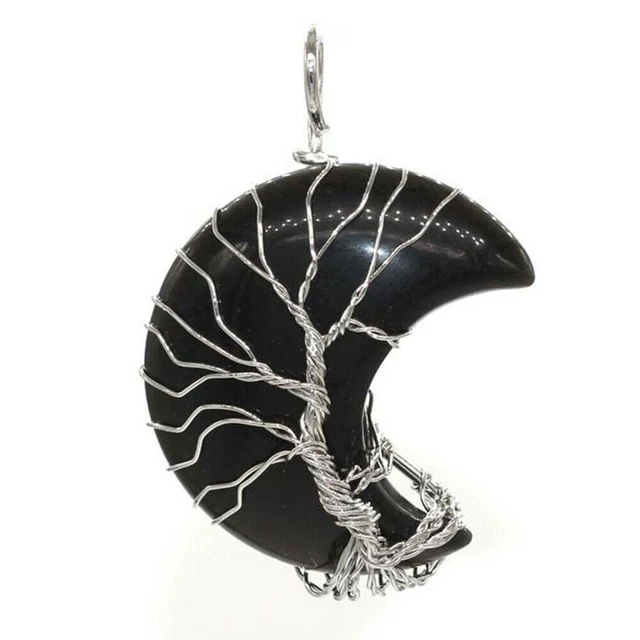10pcs Natural Crystal Gemstone Tree of life Moon Pendant Energy Healing Amulet