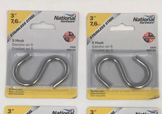 Lot of 2 Pack National Hardware 3" Stainless Steel Open S Hook 145 Lbs NEW 2418
