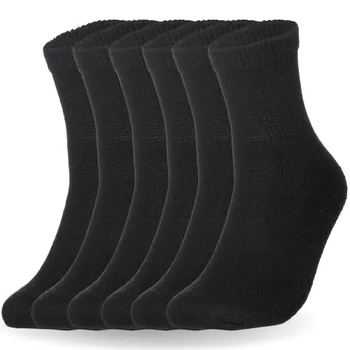 6 Pairs Cotton Diabetic Ankle Socks Extra Wide Top Men Women Black 9-11