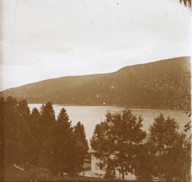FRANCE Les Vosges Lac c1920 Photo Plaque de verre Stereo P74L9n