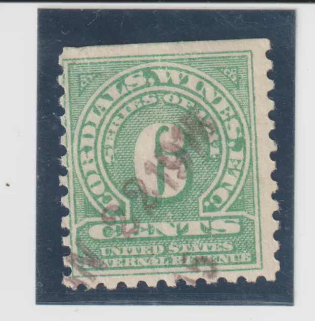 US Scott #RE 9 Used 6 cent Wines Internal Revenue Tax Stamp Series 1916