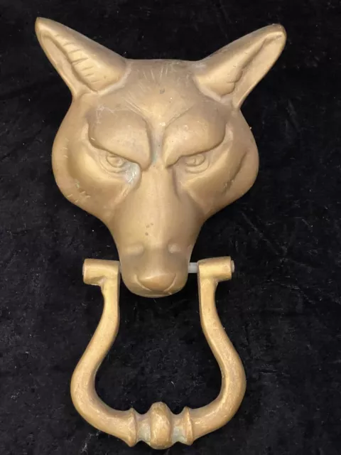 Vintage Solid Brass Wolf/Fox  Head Large Heavy Door Knocker