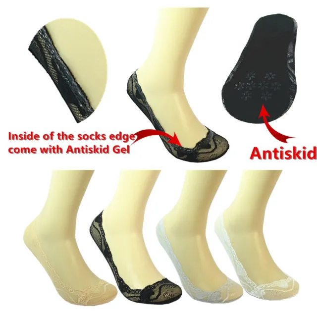 3-12 Pairs Lace Antiskid Invisible Liner No Show Peds Low Cut Socks for Women