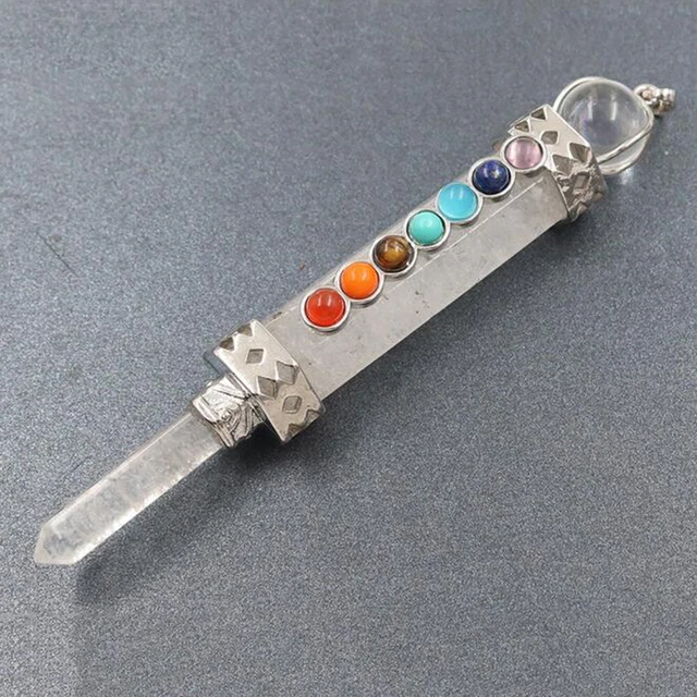 Natural Crystal Hexagon Healing Chakra Point Stone Pendulum Pendant Reiki Amulet