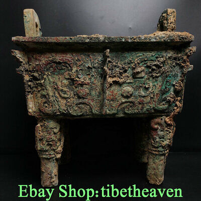 13.4“ Old Chinese Bronze Ware Dynasty Palace 4 Feet Beast Face Incense Burner