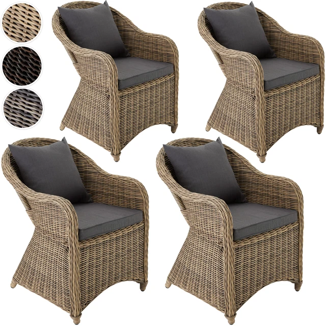 4x Aluminium chaise de jardin salon fauteuil siège en style osier poly rotin