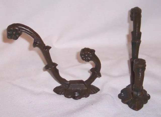 Pair Of 2 Ornate 6 " Cast Iron Coat Jacket Hat Wall Hooks
