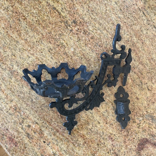 Vintage Cast Iron Oil Lamp Holder Iron Art Black Ornate Swinging Wall Sconce