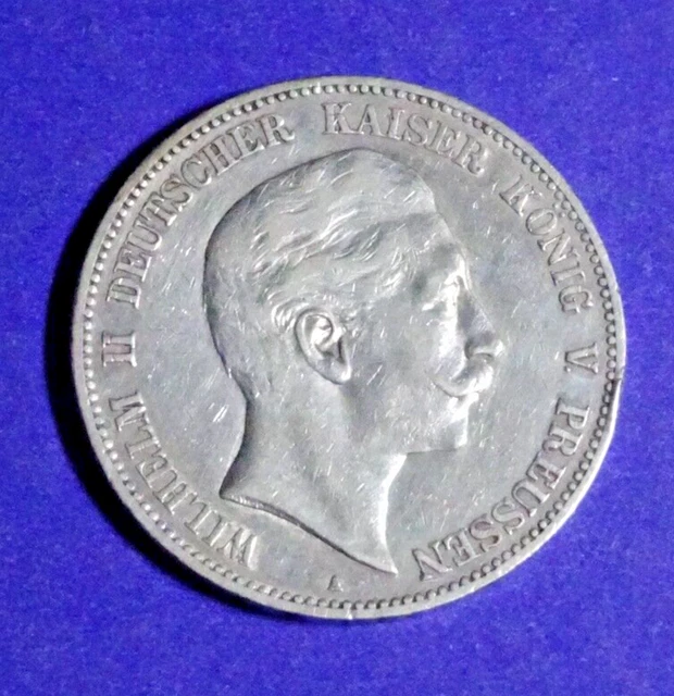 GERMANY 1904a GERMAN STATES PRUSSIA  WILHELM II  "U-GRADE"  XF+ 0.9000 SILVER