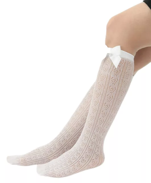 Girls Knee High Socks Sheer Pattern WhiteStockings