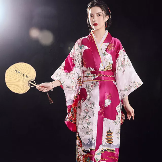 Japanese Women Kimono Robe Chinese Traditional Silkly Gown Plus Size Sleep Robe