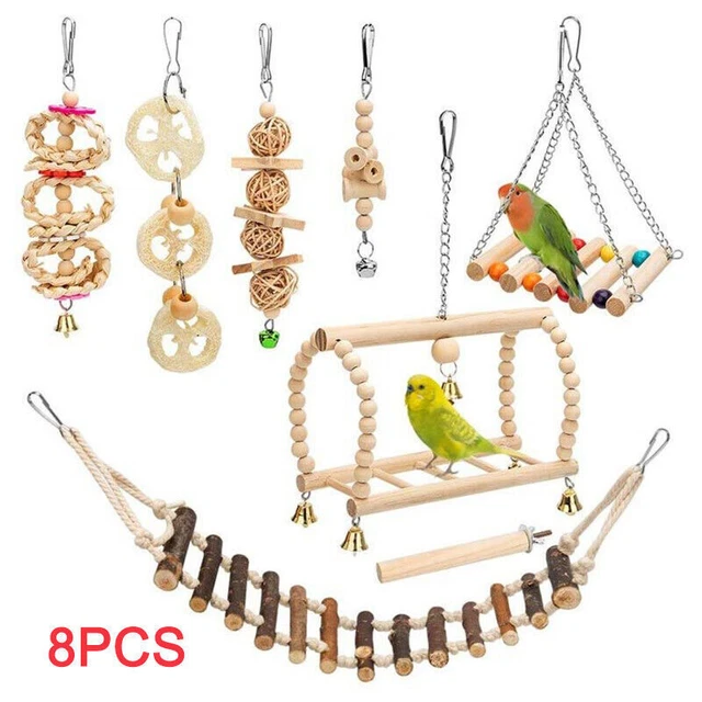 8xHaustier Vogel Papagei Sittich Wellensittich Hängematte Schaukel Spielzeug Set