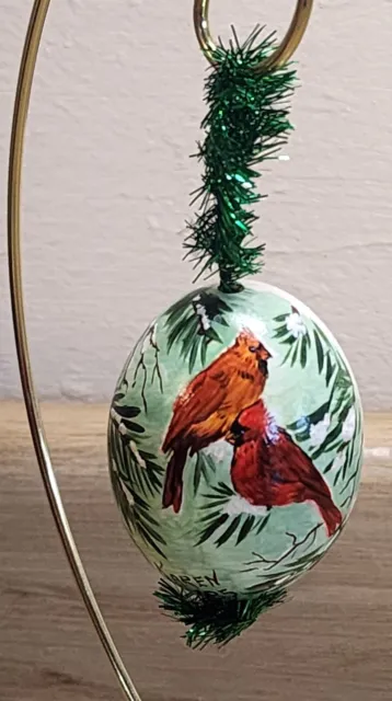 Vintage Hand Painted Egg Ornament 2 Cardinal Birds Very Pretty 1985 See Pictures