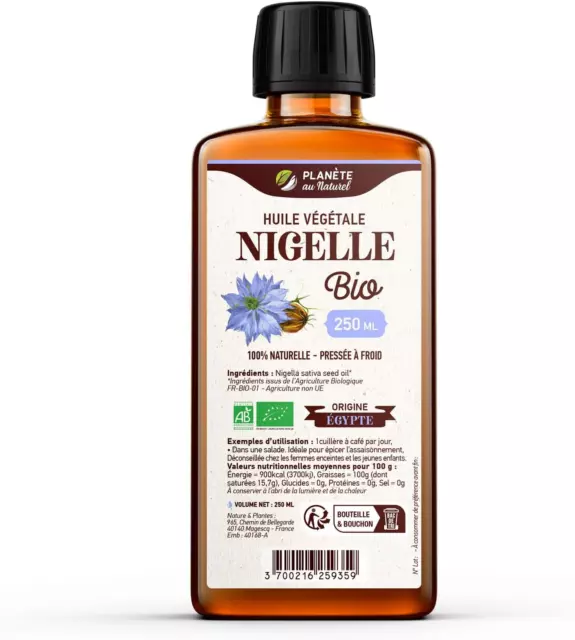 Huile De NIGELLE Bio 250 Ml - Planète Au Naturel - Pure, Naturelle Et Pressée À