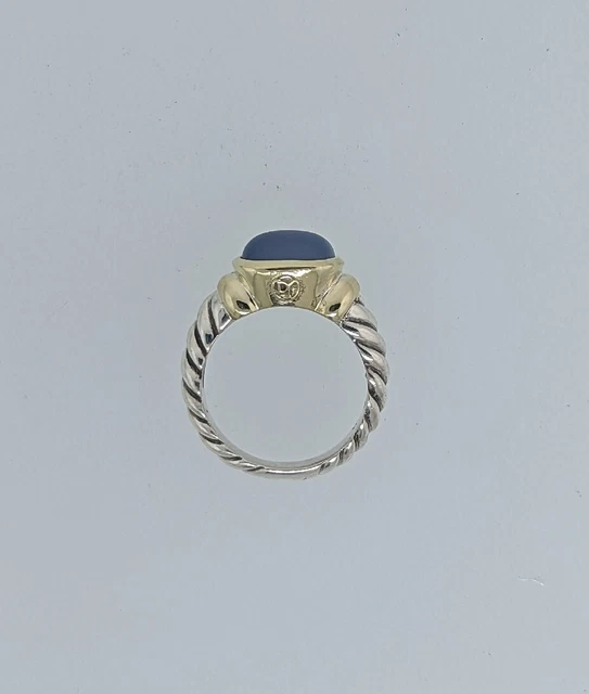 David Yurman 14k Gold and .925 Sterling Silver Blue Chalcedony  Ring size 7