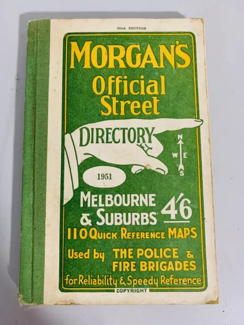 Morgan’s Official Street Directory Melbourne & Suburbs 1951 32nd Edition Compact