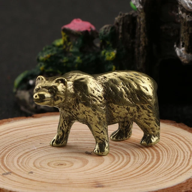 Solid Copper Crafted Bear Sculpture Figurine Small Statue Desk Ornament Decor