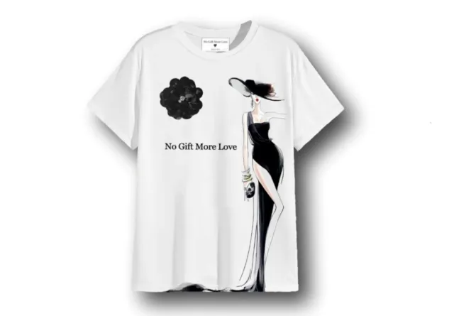 NO GIFT MORE LOVE WTS086 T-Shirt Donna Cotone con Accessorio Bianco