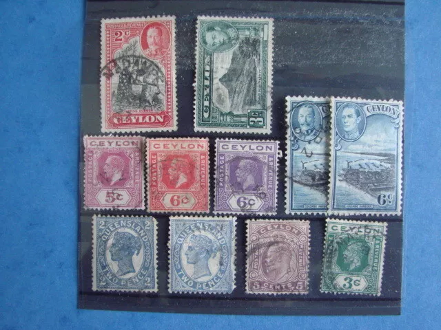 Lot de 11 timbres CEYLAN / CEYLON / QUEENSLAND années 19ème et 20ème