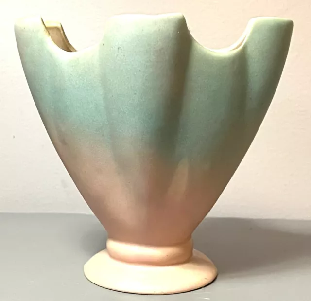 NILOAK Pottery Vase Pink & Seafoam Glaze Matte Finish Abstract Cut Top