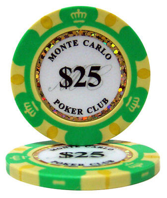 25 Green $25 Monte Carlo 14g Clay Poker Chips - Buy 2, Get 1 Free