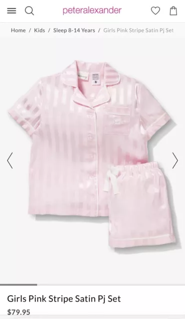 Peter Alexander Junior Girls Pink Stripe Satin Pj Set Size 10