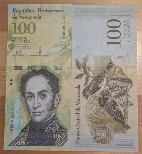 5 x Venezuela 100000 Bolivares, 2017, P-100, aUNC banknotes / currency