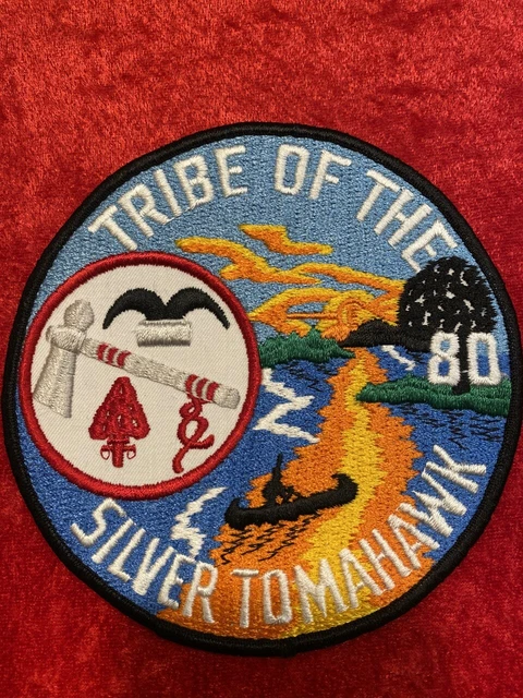 Boy Scout OA Silver Tomahawk Lodge, white 80 Jacket Patch 1974 Original -RARE.