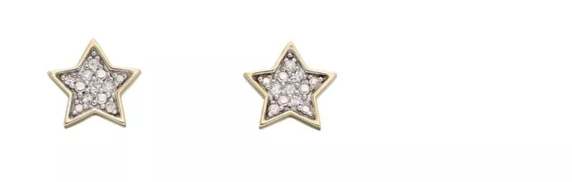 Diamond Star Stud Earrings 9k Yellow Gold Hallmark British Made