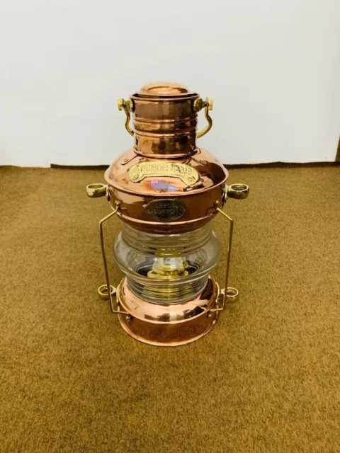 14" Anchor Oil Lamp Brass & Copper Nautical Maritime Ship Lantern Boat Light