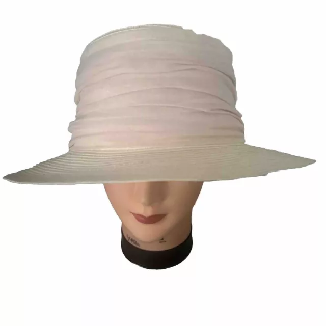 David Cohen  Womens Ivory Wide Brim  Hat W/Pink Scarf