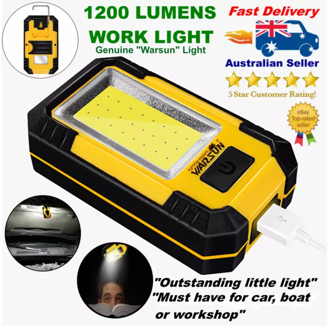 Work light RECHARGEABLE COB LED Magnetic Mechanic Fishing Car Camping Boat Hook