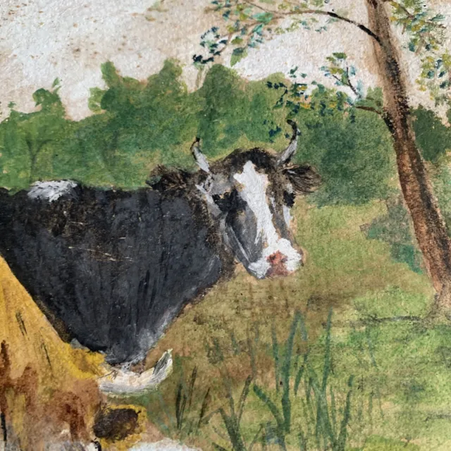 Nice Vintage Painting Water Color 3 Cows In A Pasture Pond Signed FREE SHIPPING!