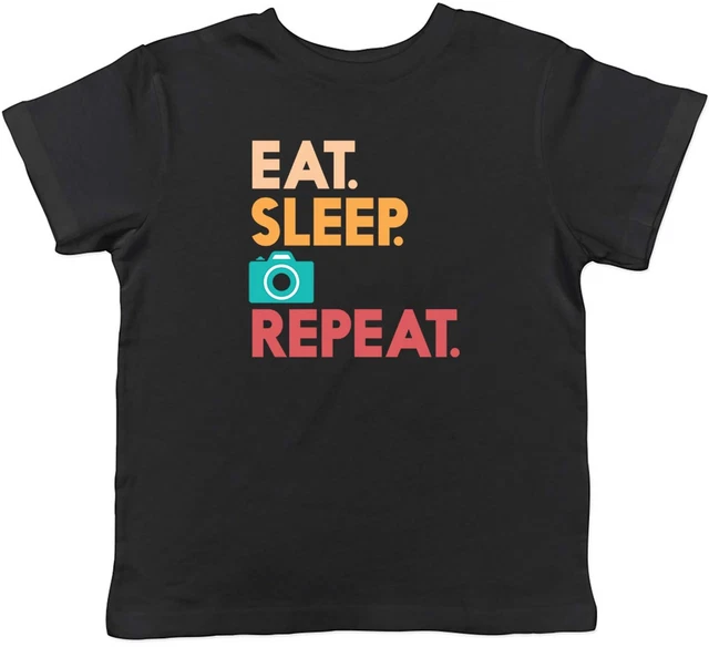 Mangia fotografia sonno bambini t-shirt fotocamera otturatore obiettivo bambini ragazzi ragazze regalo