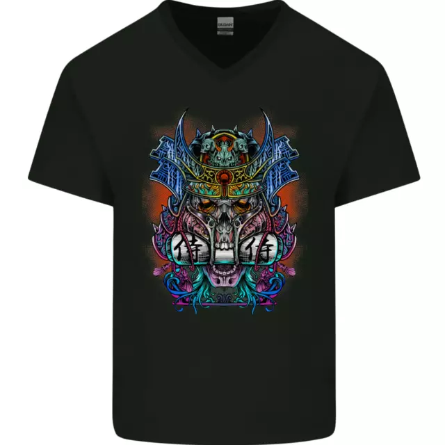 T-shirt da uomo Samurai Skulls Giappone MMA giapponese collo a V cotone