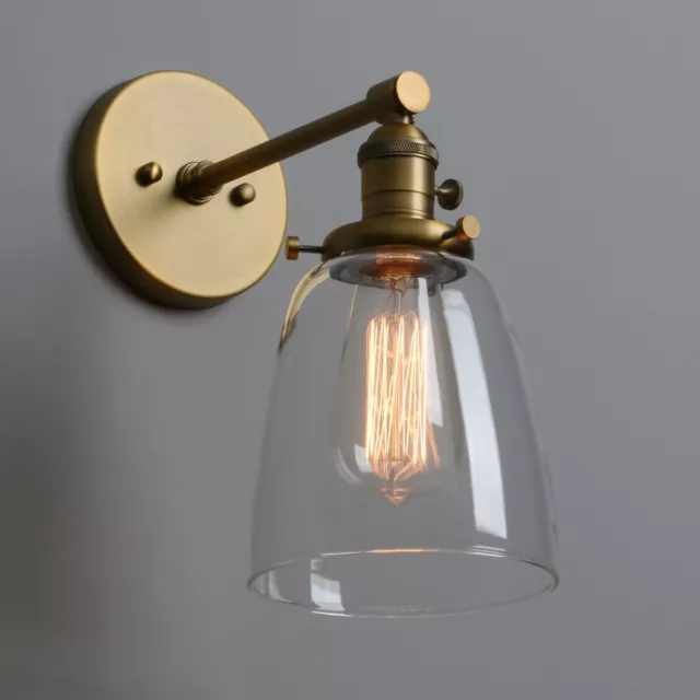 Industrial Wall Lamp 5.5" Dome Clear Glass Shade Antique Single Sconce Lighting
